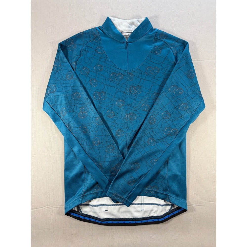 Nike Fit Dry Cycling Jersey Mens Medium Blue Teal Long Sleeve Quarter Zip 226415